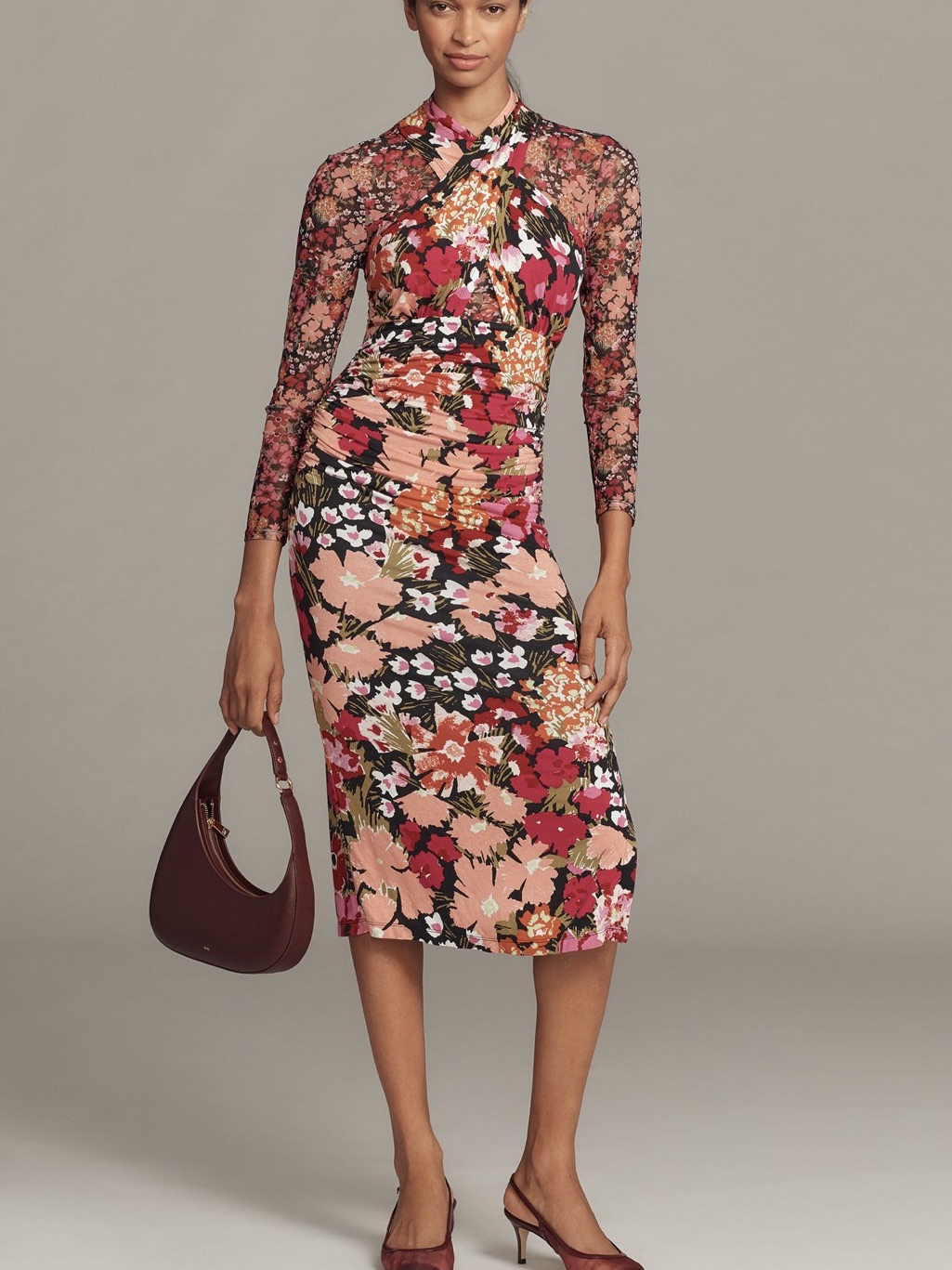 *By Anthropologie Long Sleeve Halter Mesh Midi Dress